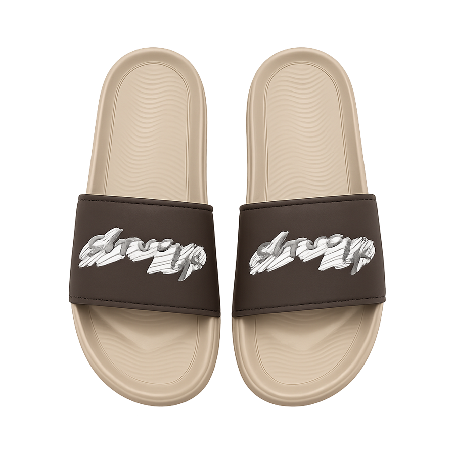 Brown Graphic Comfort Slides