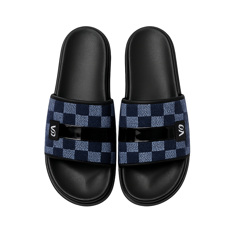 Blue Checkered Slides