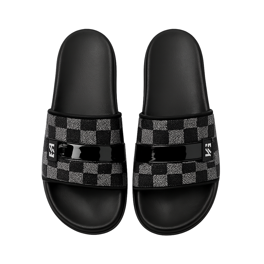 Black Checkered Slides