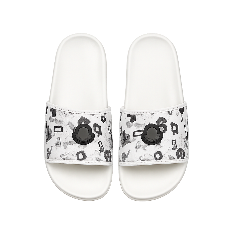 White printed slide slippers.