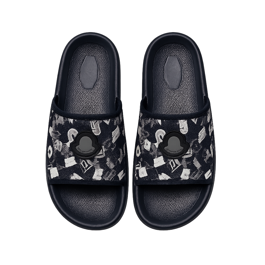 Black printed slide slippers