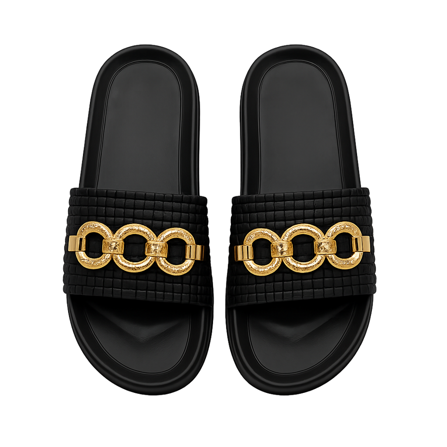Black Chain Luxe Slides
