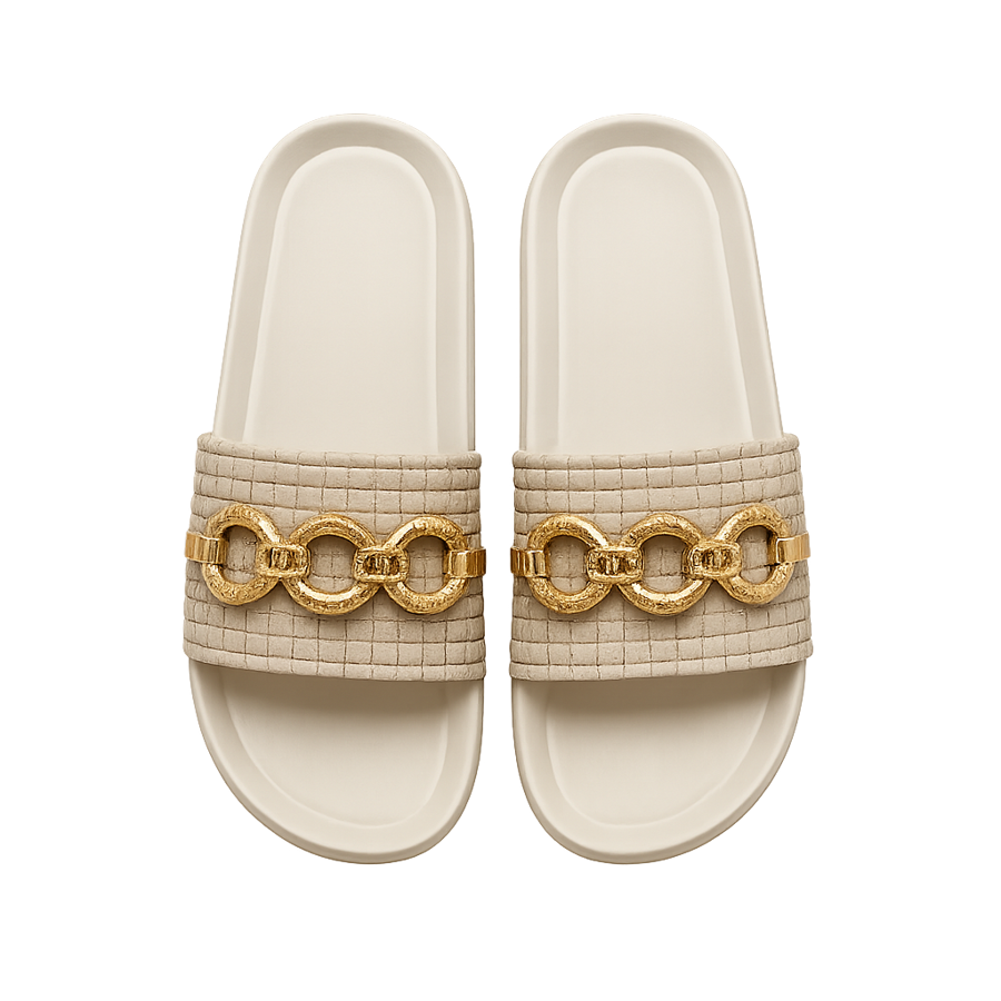 Beige Chain Luxe Slides