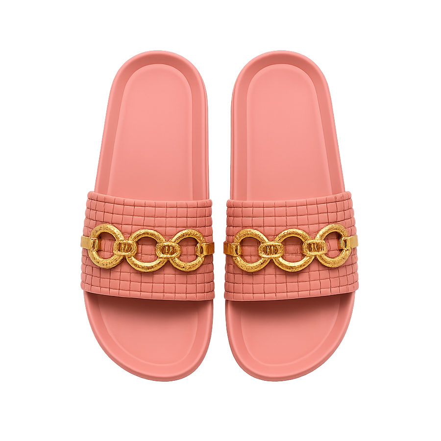 Peach Gold Chain Luxe Slides