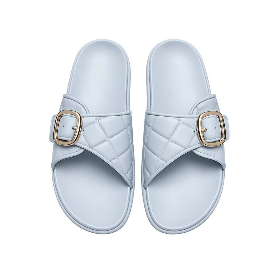 Light Blue Buckle Comfort Slides