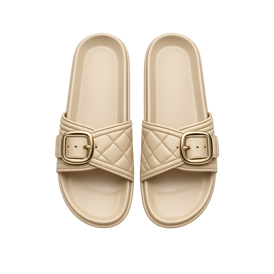 Beige Buckle Slides
