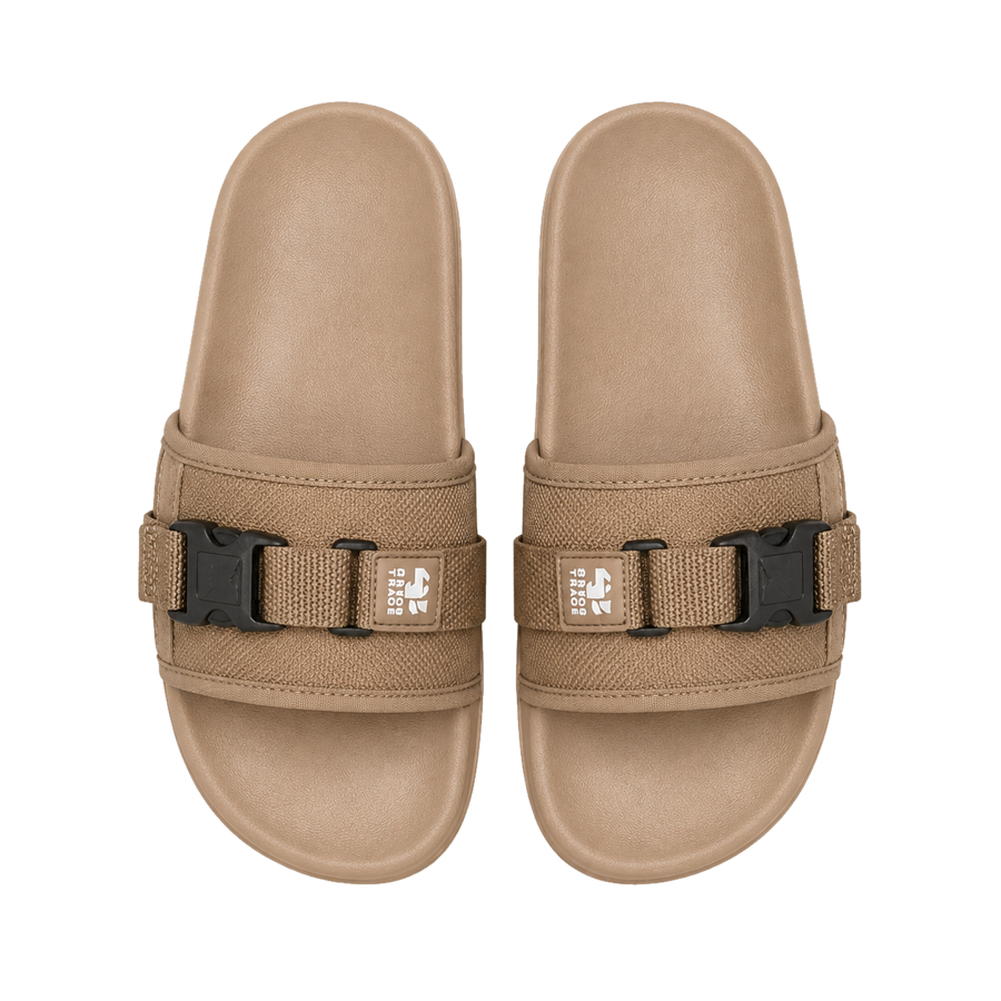  Beige buckle slide slippers